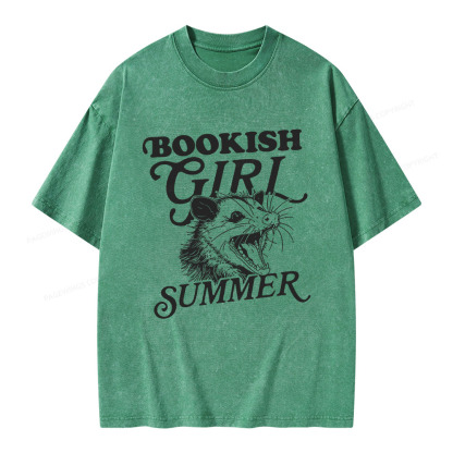 Pagewings Feral Bookish Girl Summer Unisex Washed T-shirt