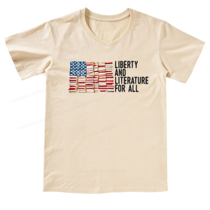 Pagewings Liberty And Literature For All V-neck T-shirt