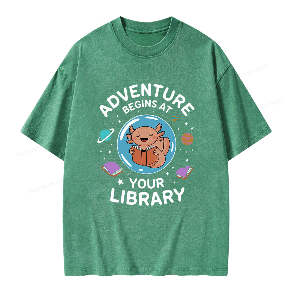 Pagewings Adventure Begins At Your Library Unisex Washed T-shirt