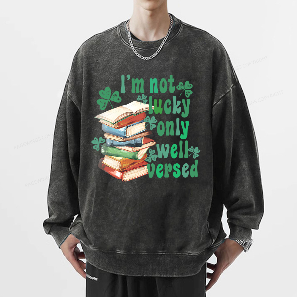 Pagewin St Patty Day Trendy Retro Book Shamrock Shirt Unisex Washed Sweatshirt