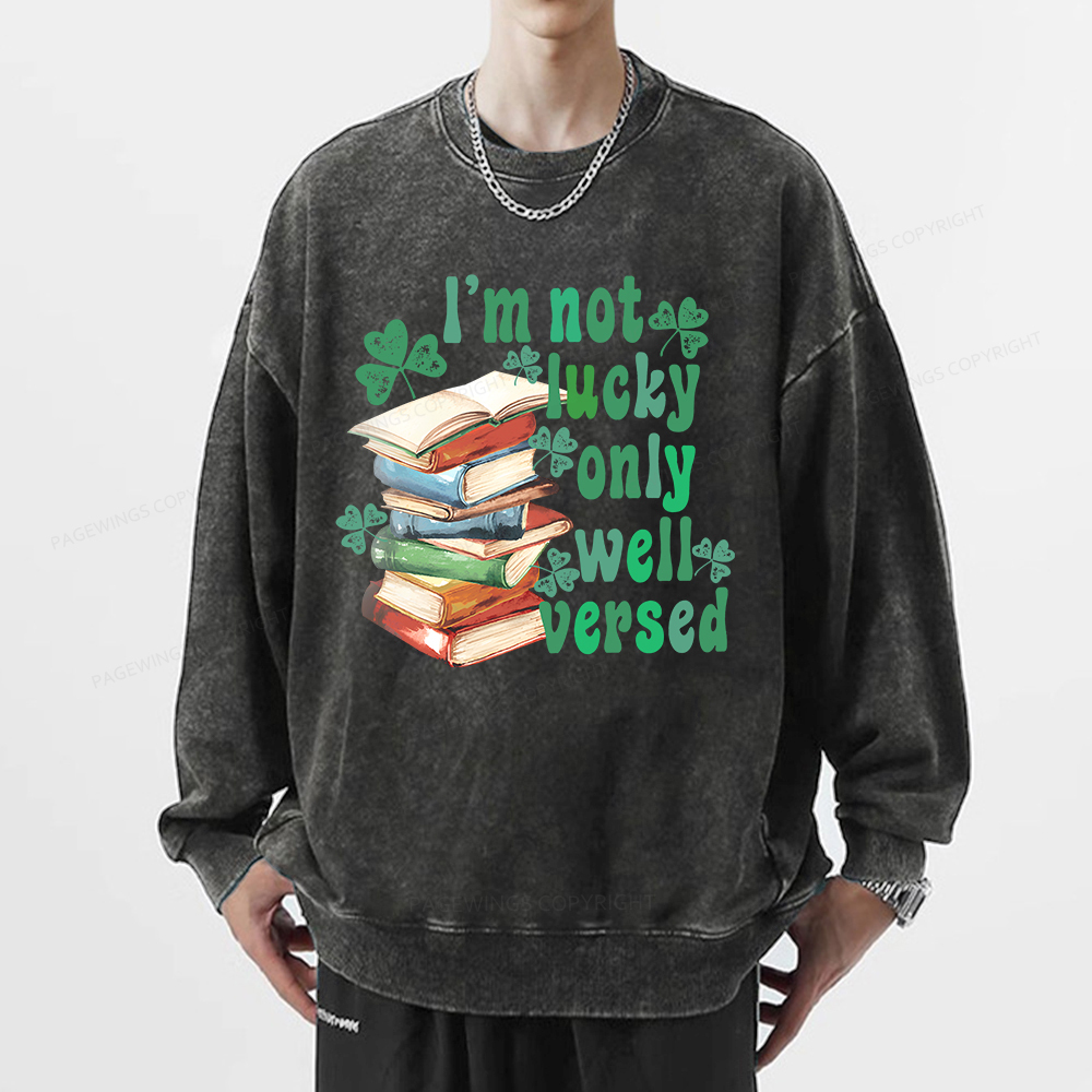 Pagewin St Patty Day Trendy Retro Book Shamrock Shirt Unisex Washed Sweatshirt