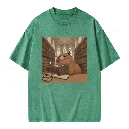 Pagewings The Reader Capybara Unisex Washed T-shirt