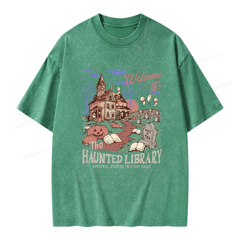 Pagewings Welcome To The Haunted Library Unisex Washed T-shirt