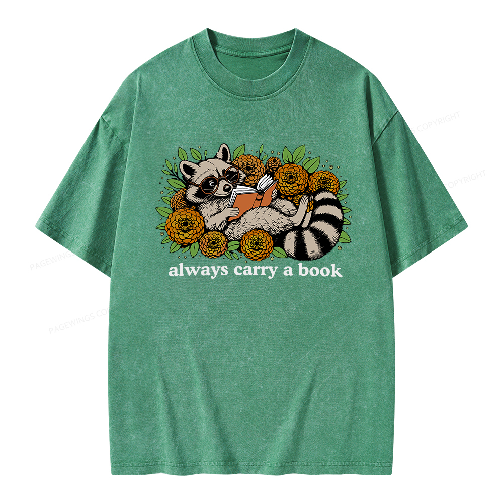 Pagewings Always Carry a Book Raccoon Unisex Washed T-shirt