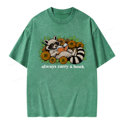 Pagewings Always Carry a Book Raccoon Unisex Washed T-shirt