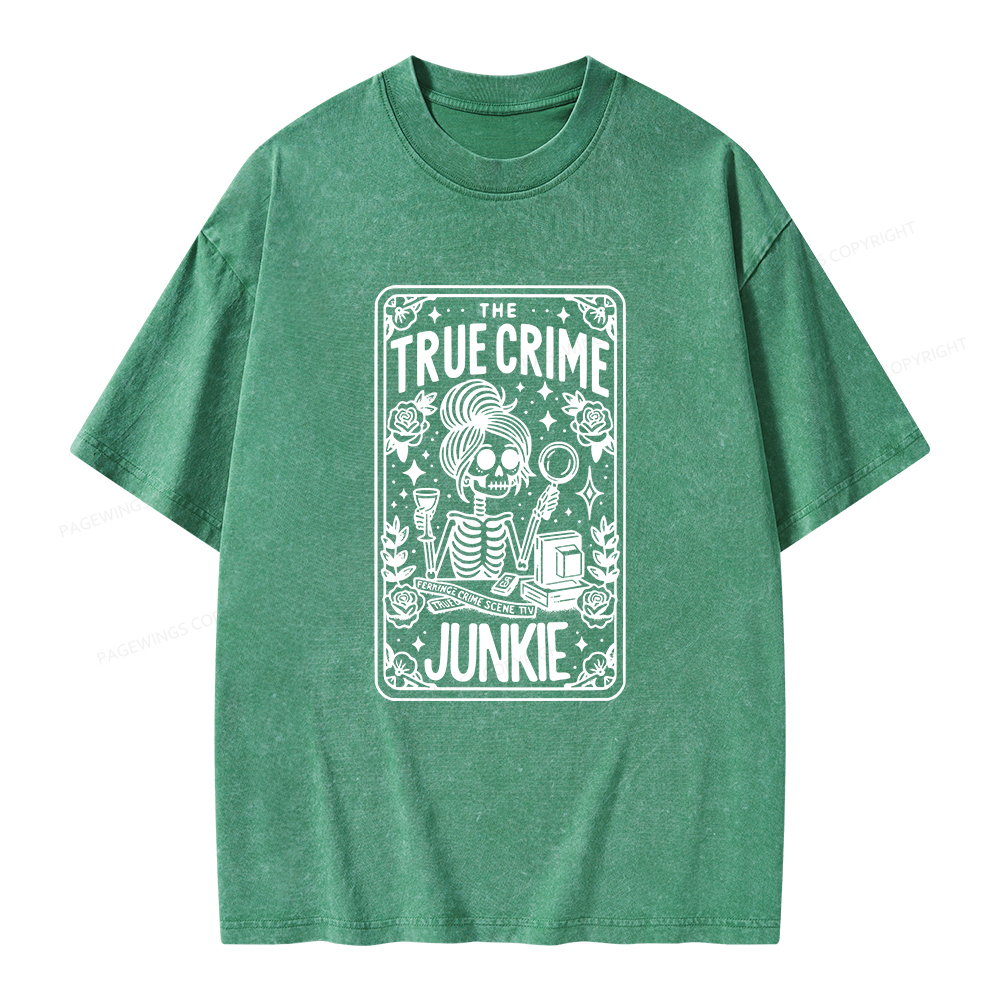 Pagewings True Crime Junkie Tarot Card Unisex Washed T-shirt