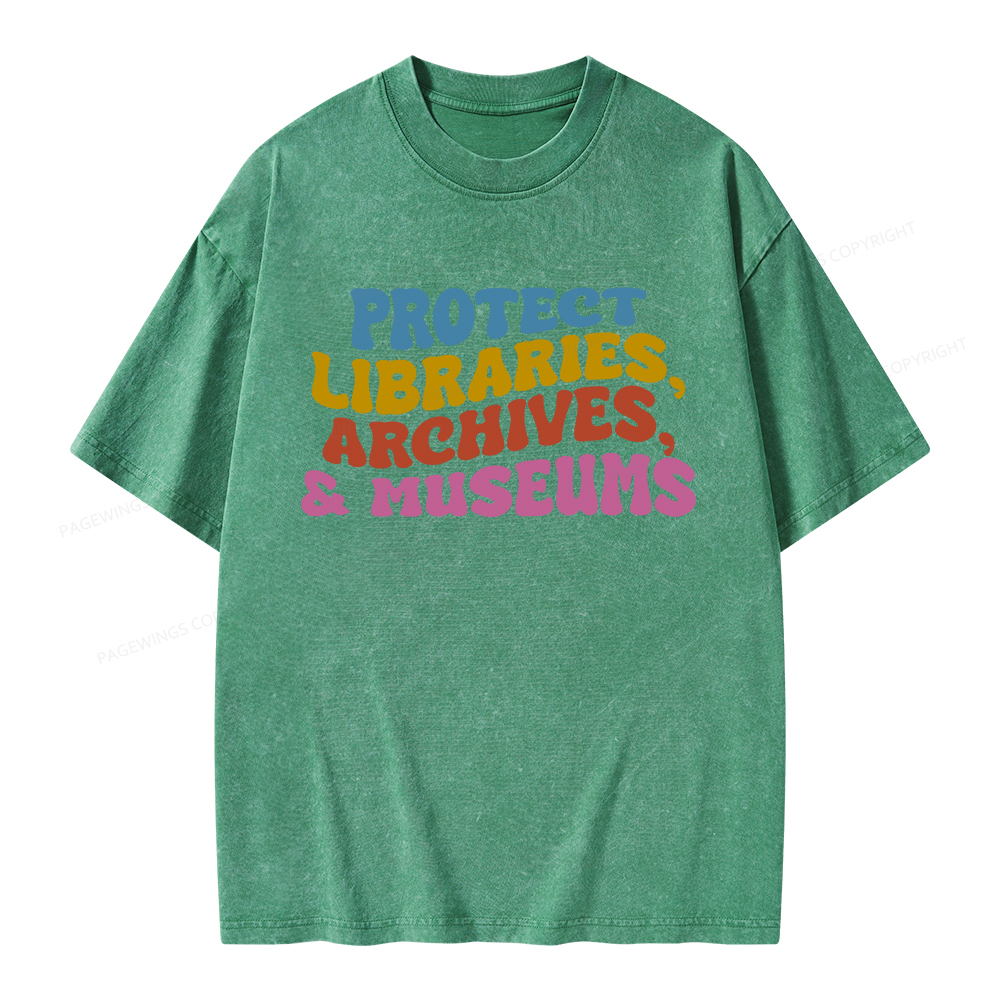 Pagewings Protect Libraries Archives And Museums Unisex Washed T-shirt