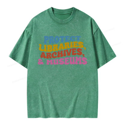 Pagewings Protect Libraries Archives And Museums Unisex Washed T-shirt