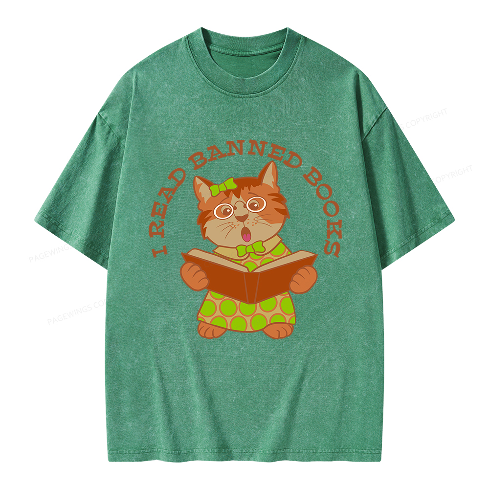 Pagewings I Read Banned Books Kitten Unisex Washed T-shirt