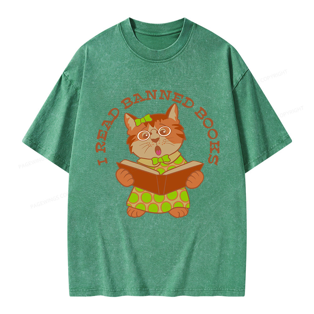 Pagewings I Read Banned Books Kitten Unisex Washed T-shirt