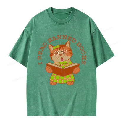 Pagewings I Read Banned Books Kitten Unisex Washed T-shirt