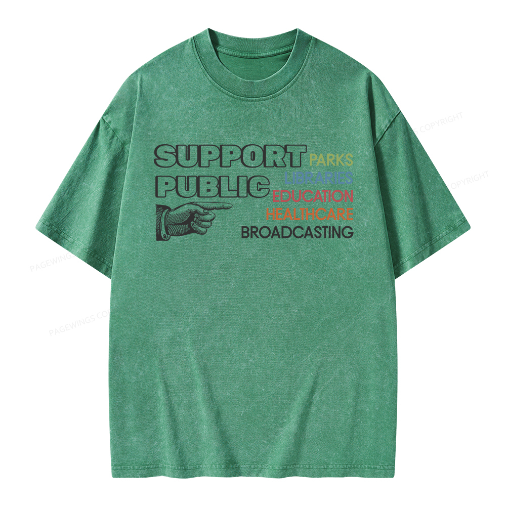 Pagewings Support Public Parks Libraries Education Unisex Washed T-shirt