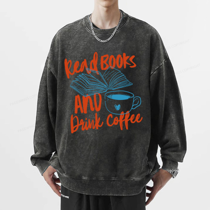 Pagewings Read Books And Drink Coffee Bookish Unisex Washed Sweatshirt