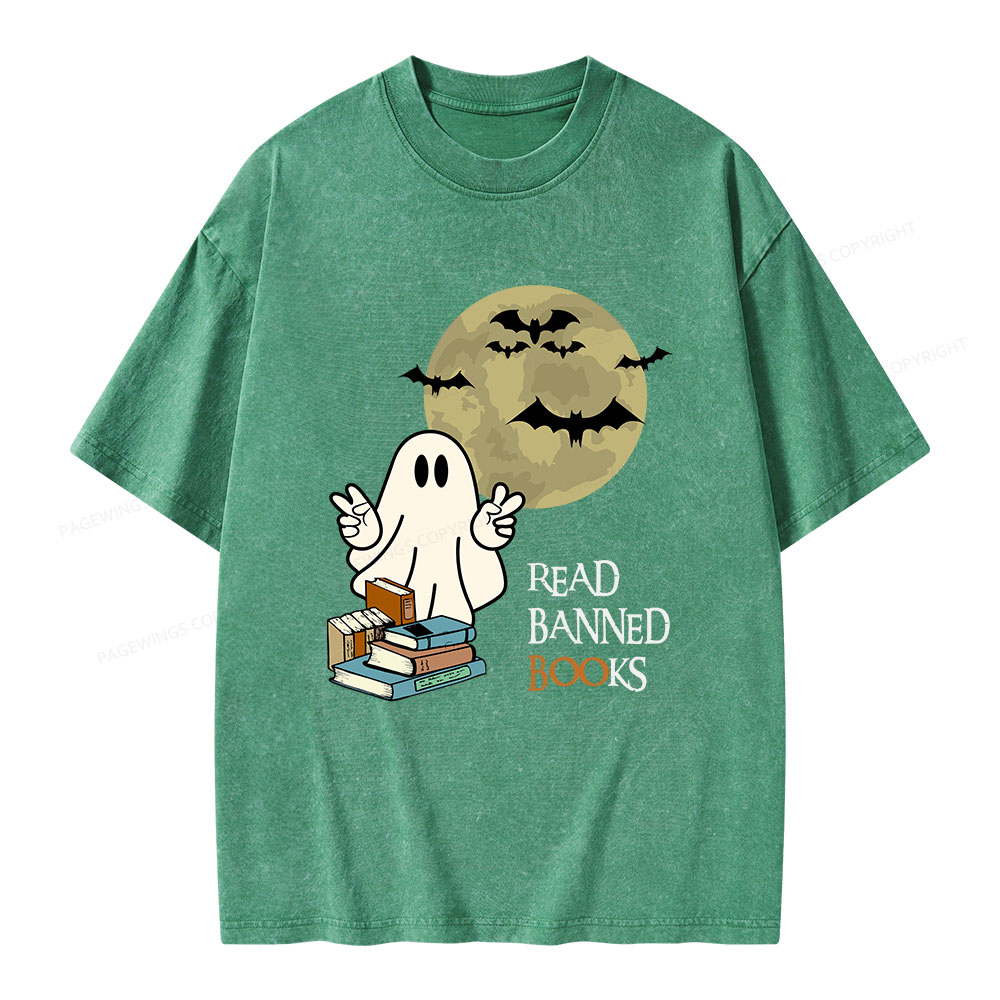 Pagewings Read Banned Books Halloween  Unisex Washed T-shirt
