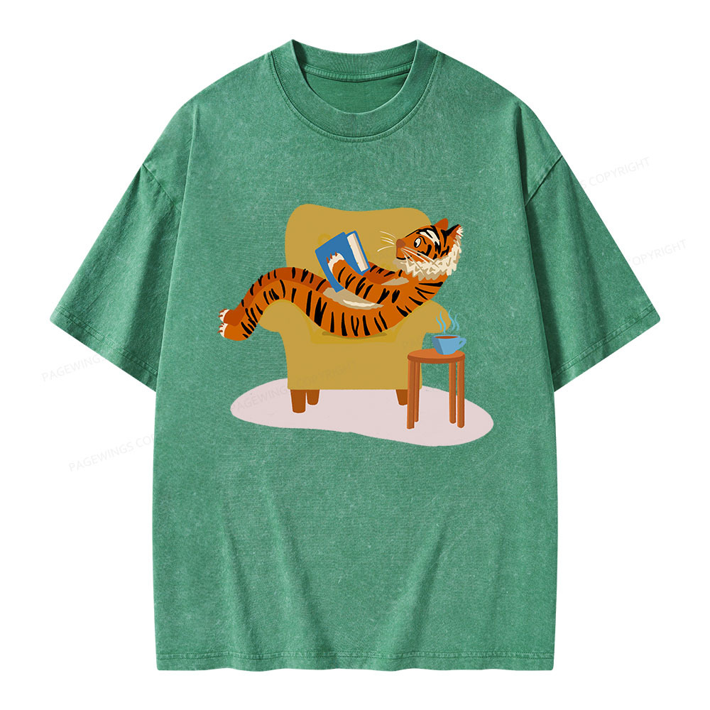 Pagewings Tiger Reading Unisex Washed T-shirt