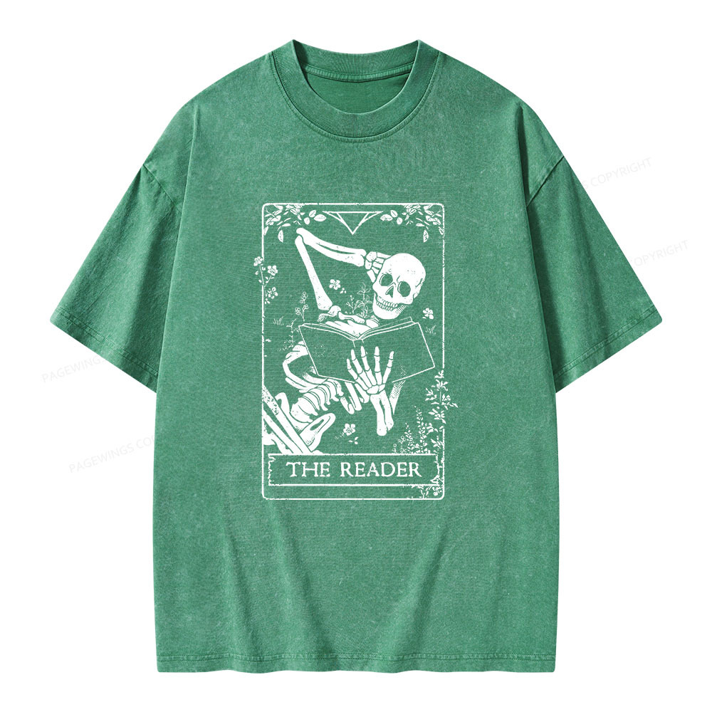 Pagewings The Reader Death Skull Book Unisex Washed T-shirt