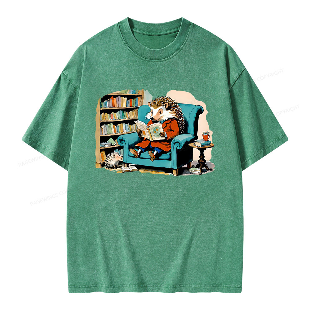 Pagewings Mr. Hedgehog Is Reading A Book Unisex Washed T-shirt