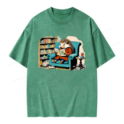 Pagewings Mr. Hedgehog Is Reading A Book Unisex Washed T-shirt