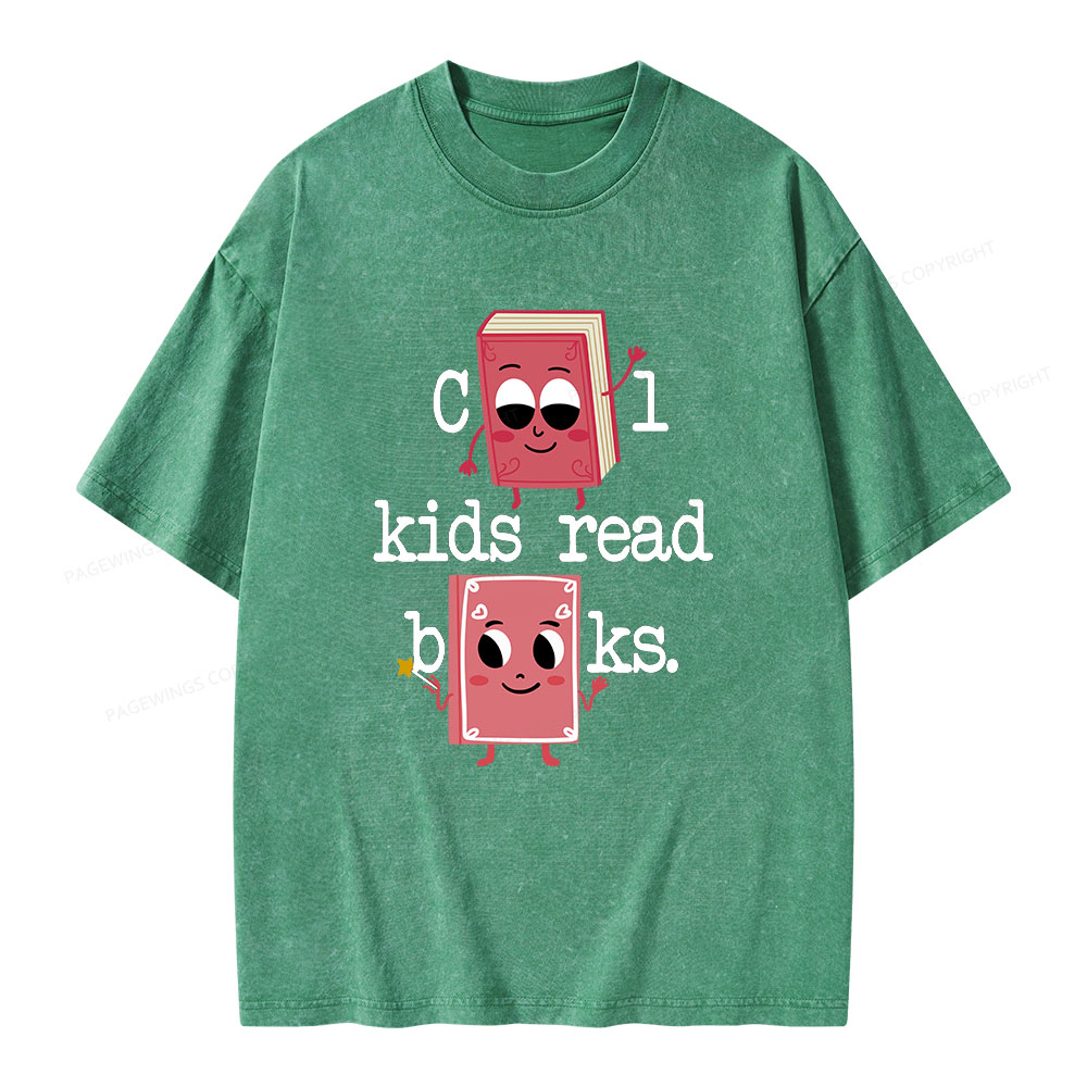 Pagewings Cool Kids Read Books. Unisex Washed T-shirt