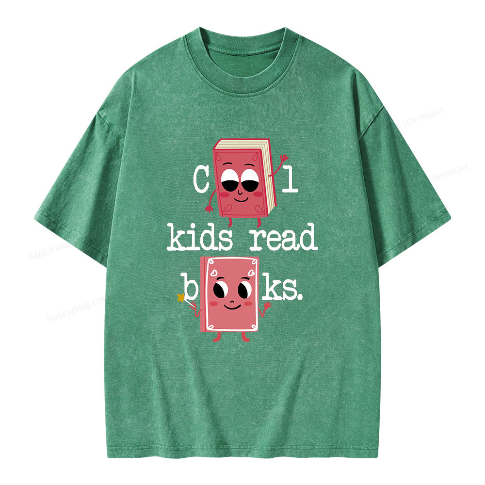 Pagewings Cool Kids Read Books. Unisex Washed T-shirt
