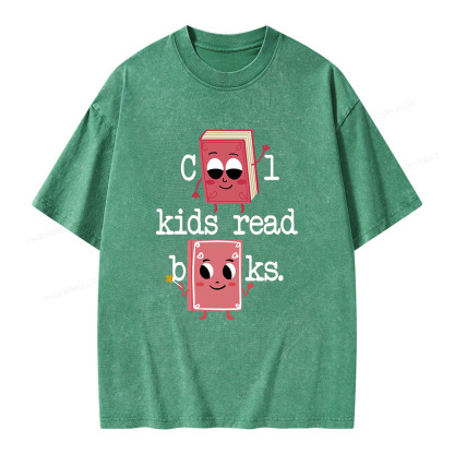 Pagewings Cool Kids Read Books. Unisex Washed T-shirt