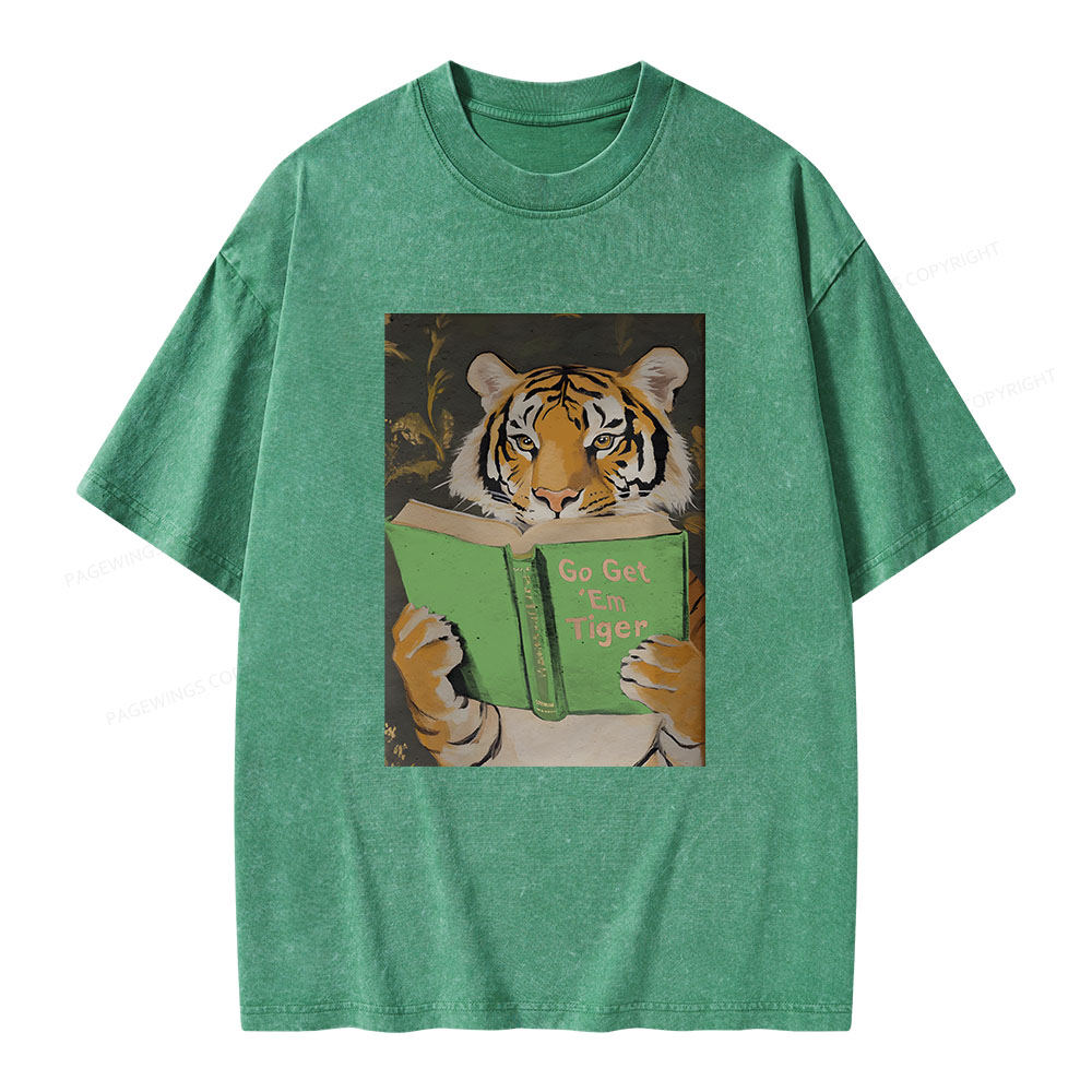 Pagewings Motivational Tiger Reading Unisex Washed T-shirt