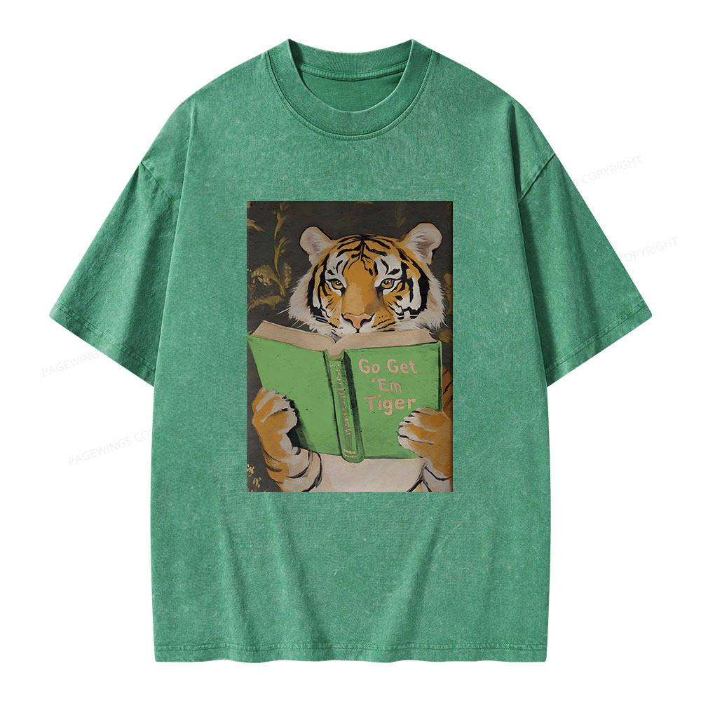 Pagewings Motivational Tiger Reading Unisex Washed T-shirt