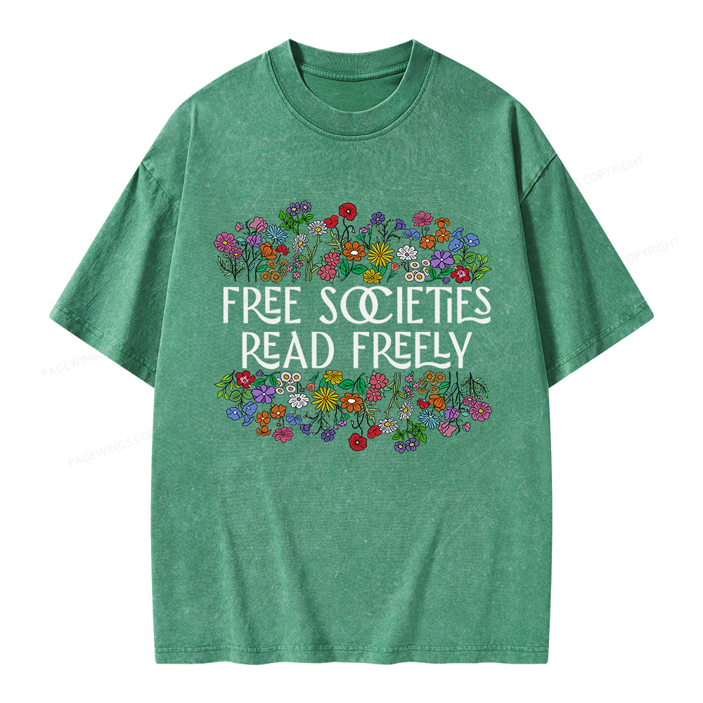 Pagewings Free Societies Read Freely Unisex Washed T-shirt