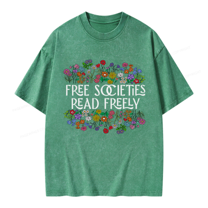 Pagewings Free Societies Read Freely Unisex Washed T-shirt