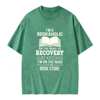 Pagewings I'm A Bookaholic On The Road To Recovery Unisex Washed T-shirt