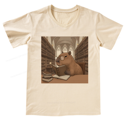 Pagewings The Reader Capybara V-neck T-shirt