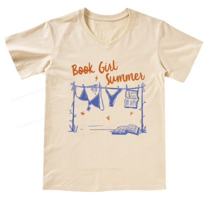 Pagewings Book Girl Summer Bookish V-neck T-shirt