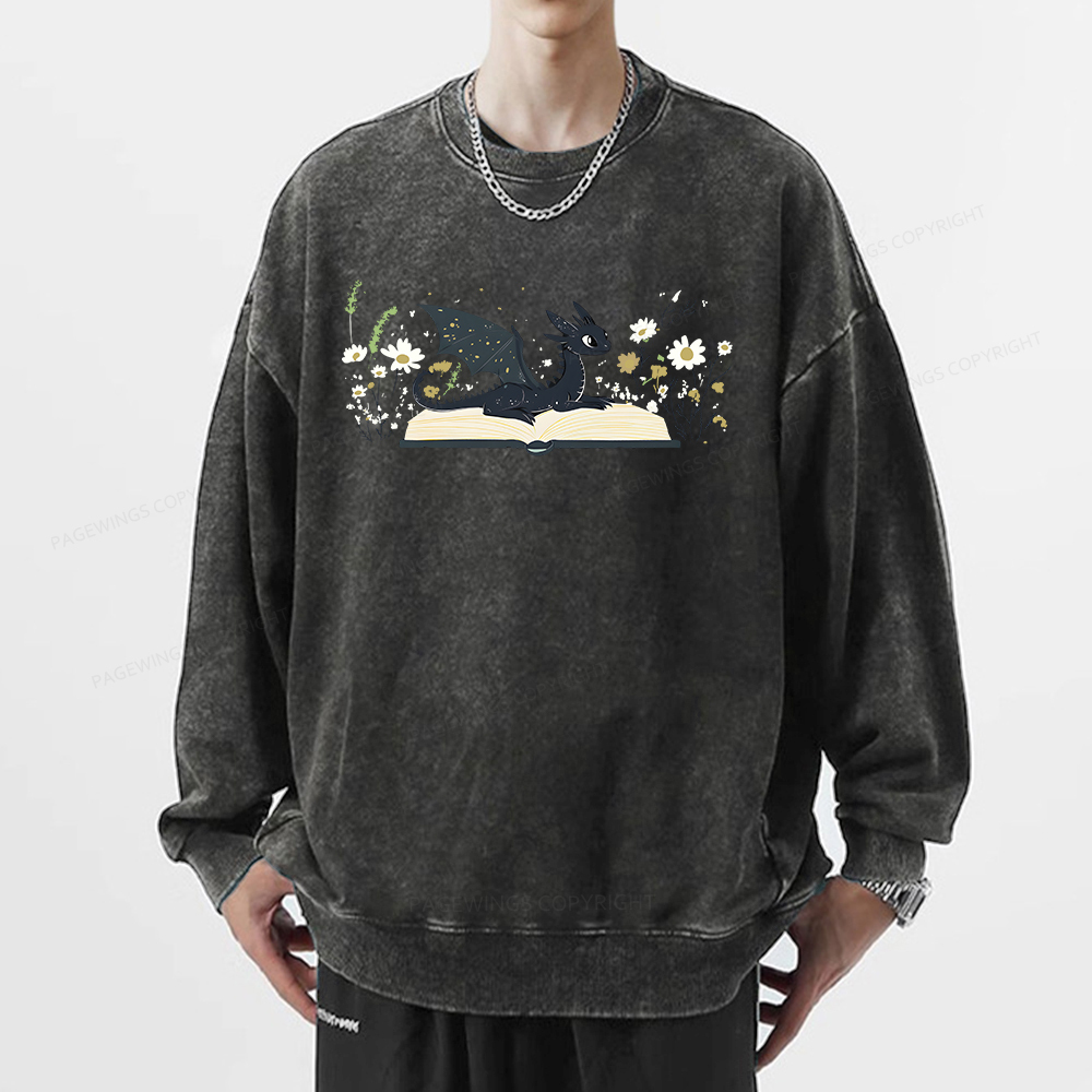 Pagewings Dragon Book Unisex Washed Sweatshirt