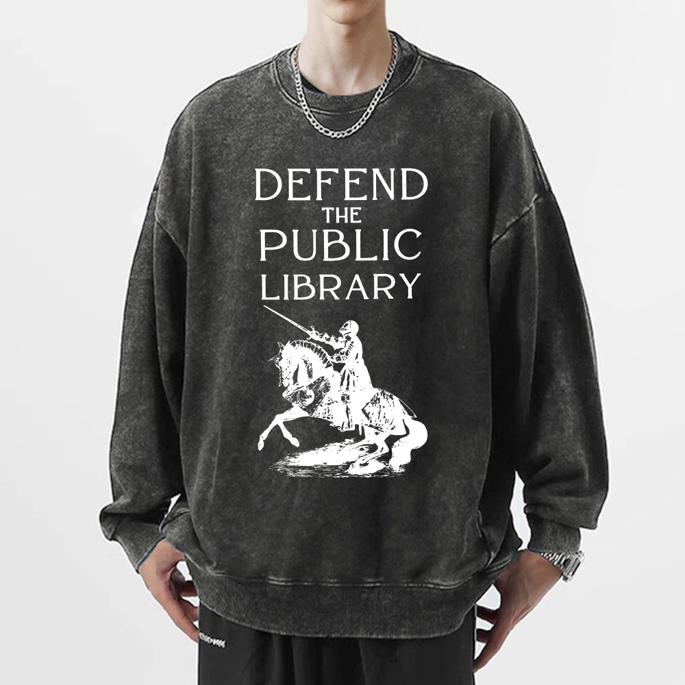 Pagewings Defend The Public Library Unisex Washed Sweatshirt