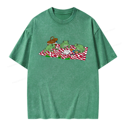 Pagewings Frog Picnic Book Summer Unisex Washed T-shirt