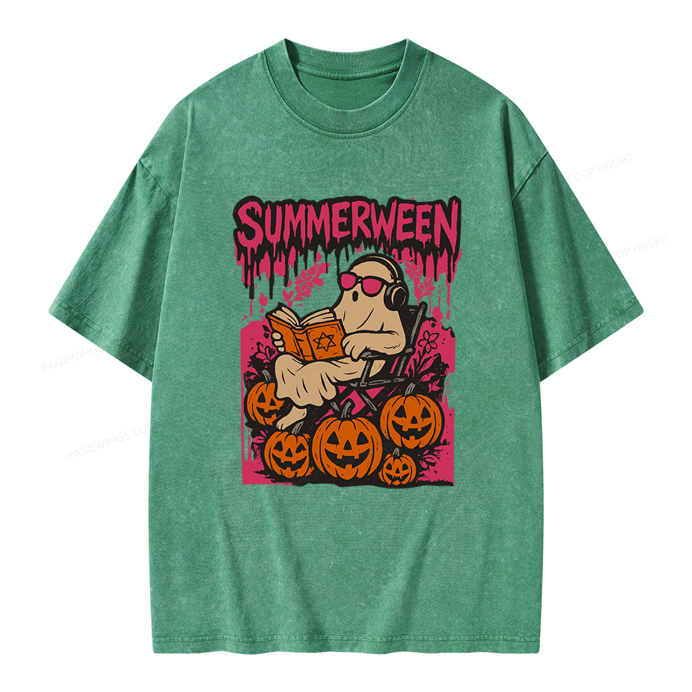 Pagewings Summerween Halloween Unisex Washed T-shirt