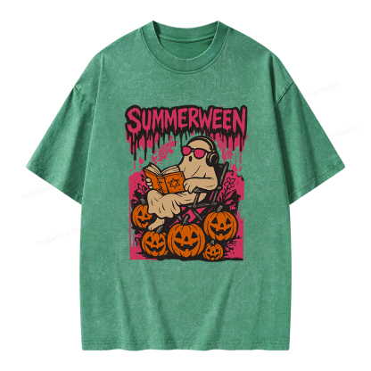 Pagewings Summerween Halloween Unisex Washed T-shirt
