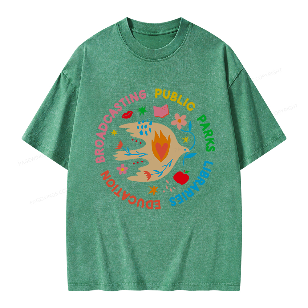 Pagewings Public Parks Libraries Education Broadcasting Unisex Washed T-shirt