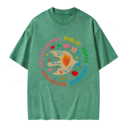 Pagewings Public Parks Libraries Education Broadcasting Unisex Washed T-shirt