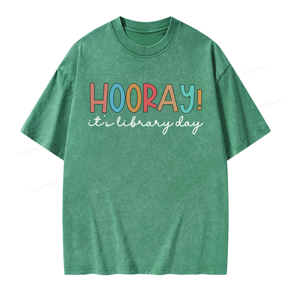 Pagewings Hooray It's Library Day Unisex Washed T-shirt