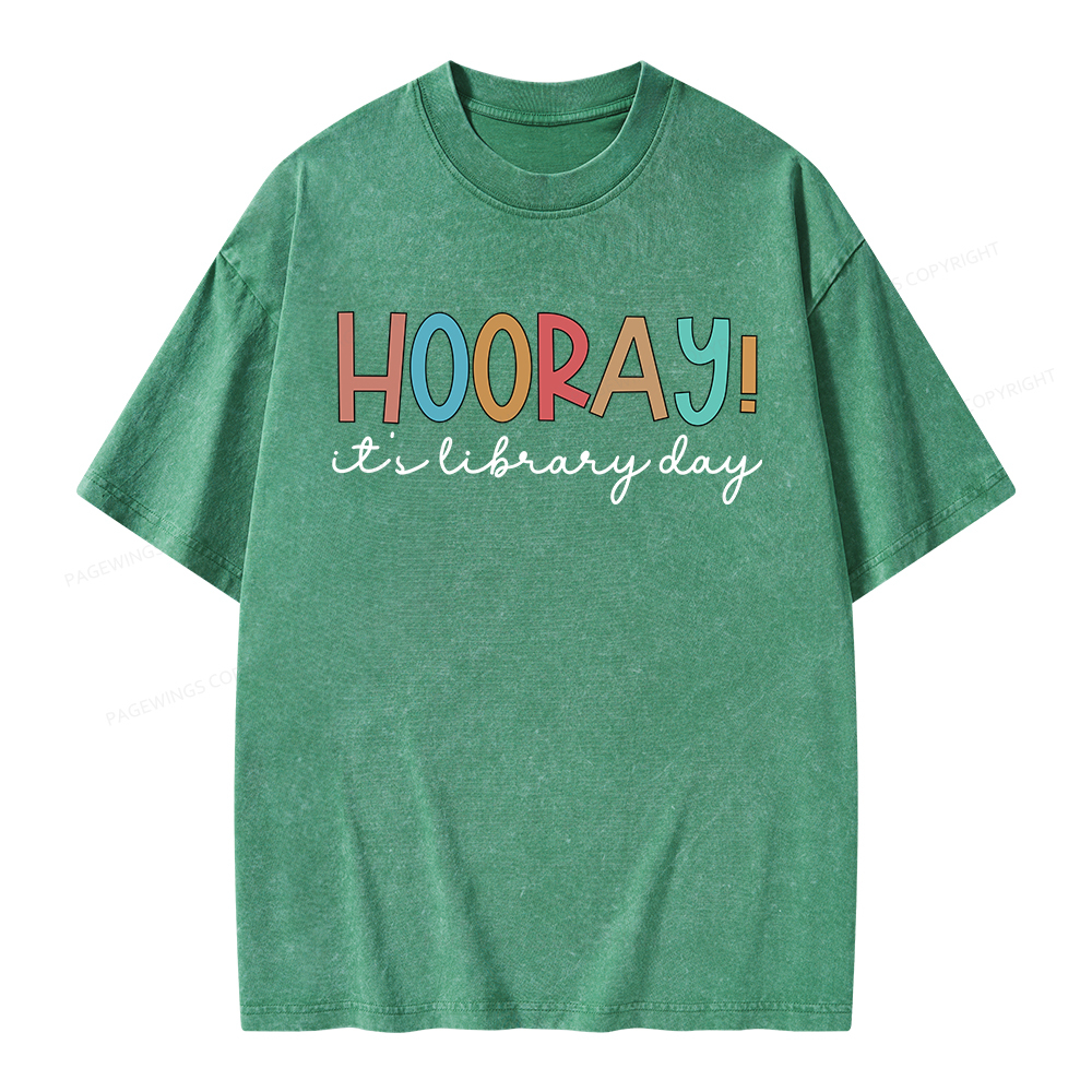 Pagewings Hooray It's Library Day Unisex Washed T-shirt