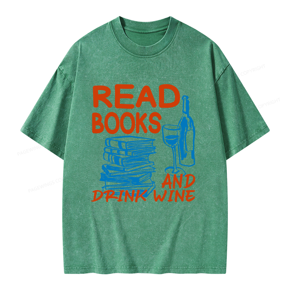 Pagewings Read Book And Drink Wine Unisex Washed T-shirt