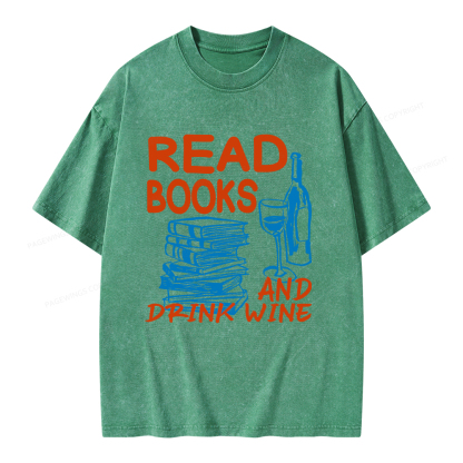 Pagewings Read Book And Drink Wine Unisex Washed T-shirt