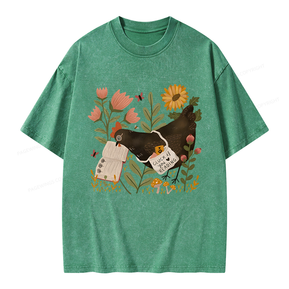 Pagewings Chicken Reading a Book Unisex Washed T-shirt