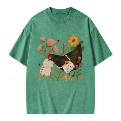 Pagewings Chicken Reading a Book Unisex Washed T-shirt
