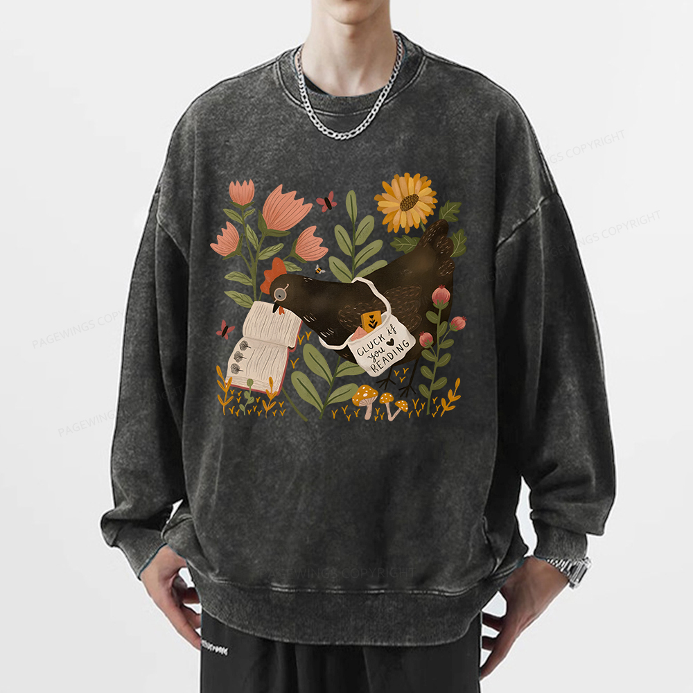 Pagewings Chicken Reading a Book Unisex Washed Sweatshirt
