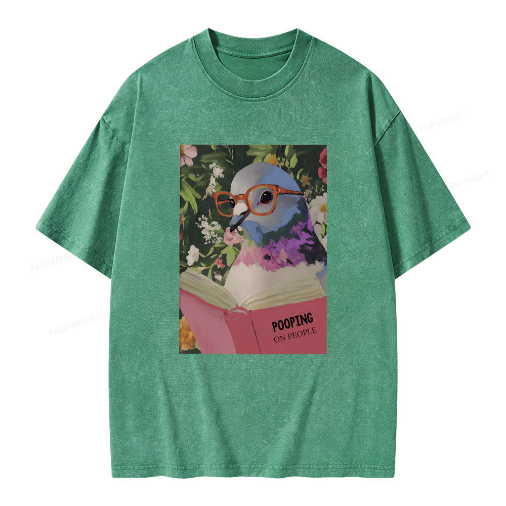 Pagewings Humorous Pigeon Reading Unisex Washed T-shirt