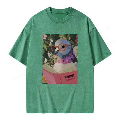 Pagewings Humorous Pigeon Reading Unisex Washed T-shirt