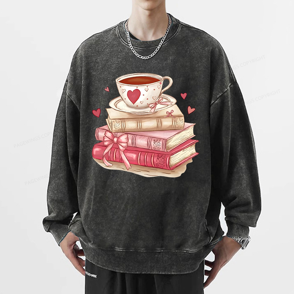 Pagewin Book Lover Valentine Sweatshirt Unisex Washed Sweatshirt