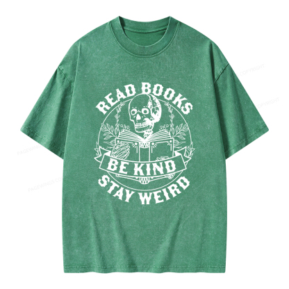 Pagewings Read Books Be Kind Stay Weird Unisex Washed T-shirt